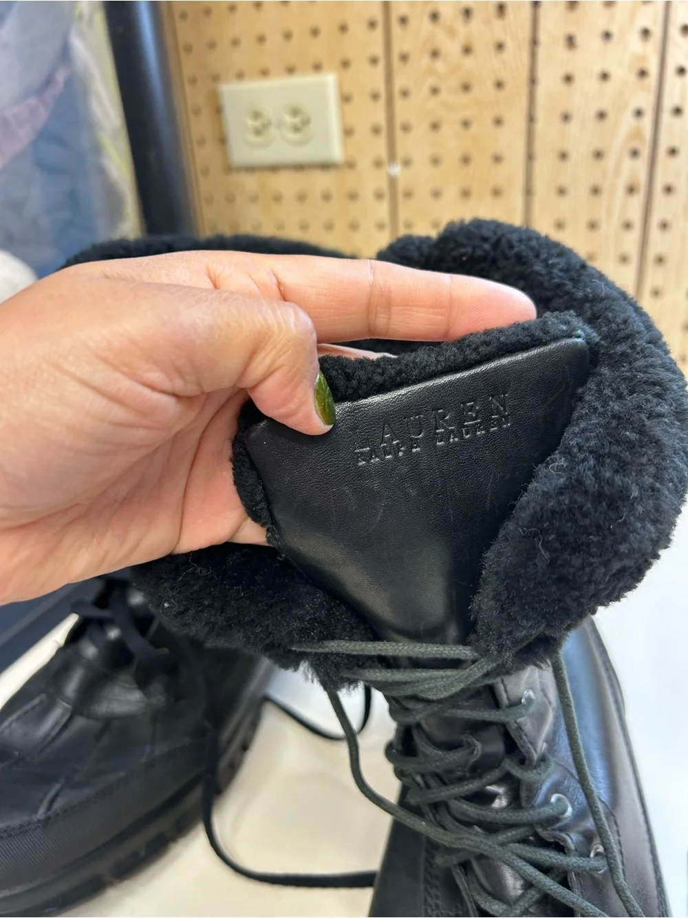 Lauren Ralph Lauren Black Shearling-Lined Lace-Up Boots